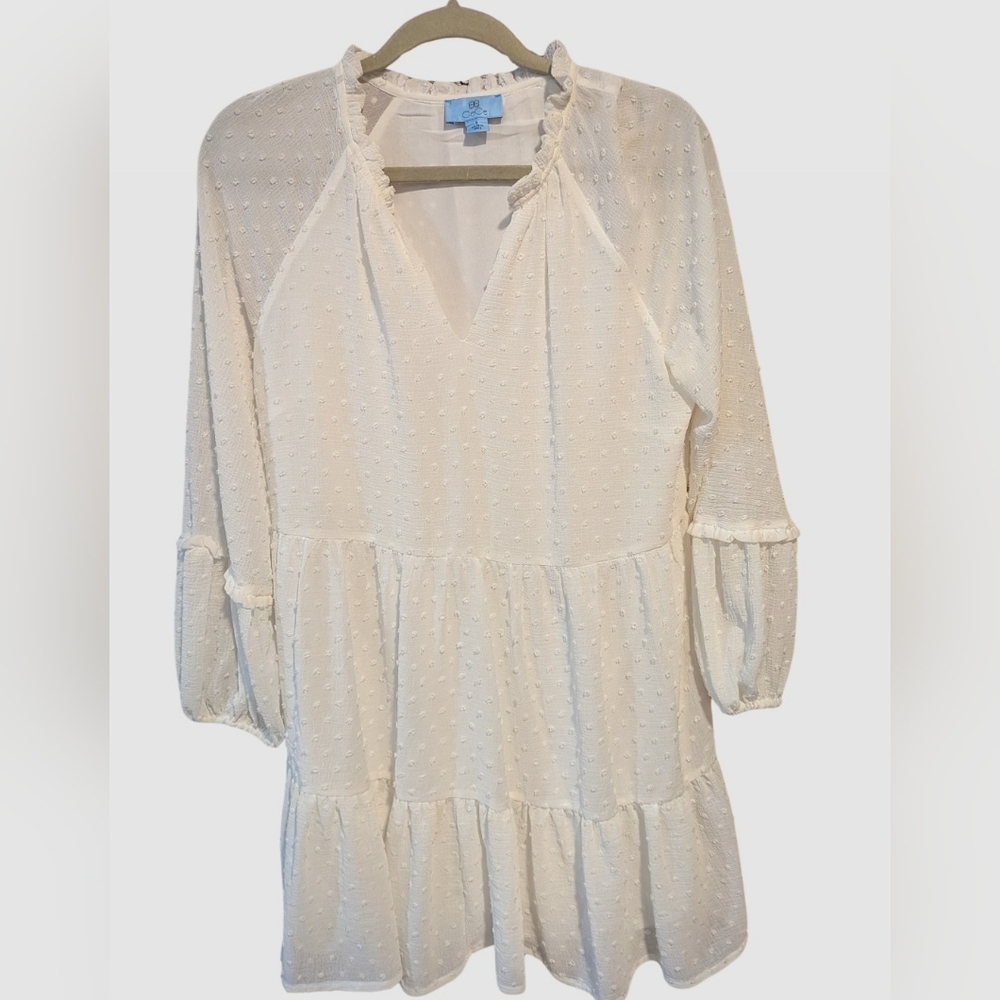 Cece White Ruffle Bottom and Sleeve Dress 8